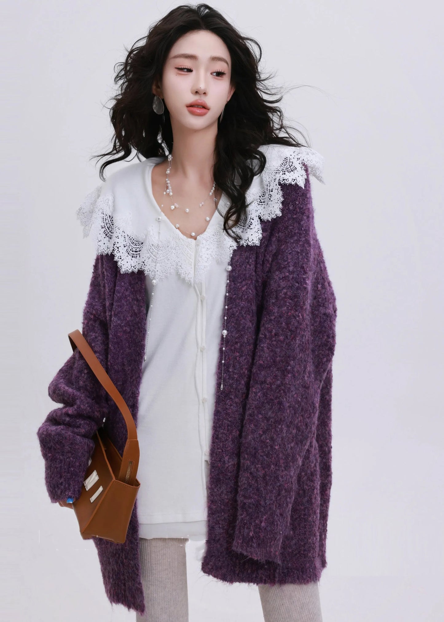 Orange Oversized Pockets Knit Cardigans Winter