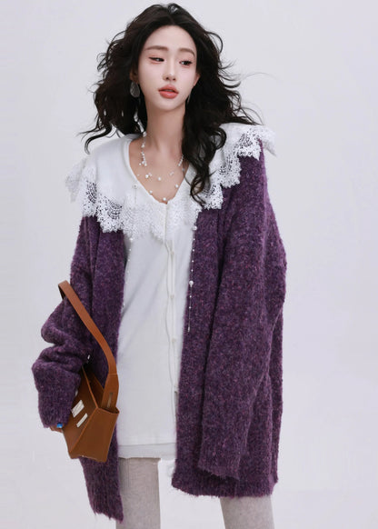 Orange Oversized Pockets Knit Cardigans Winter