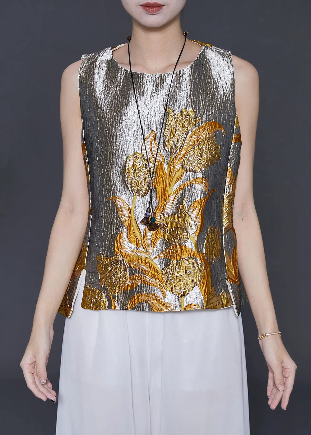 Silvery Jacquard Silm Fit Vests Spring