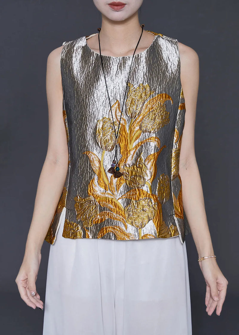 Silvery Jacquard Silm Fit Vests Spring