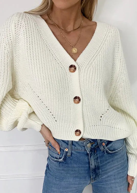 Boutique Khaki V Neck Button Knit Cardigan Fall