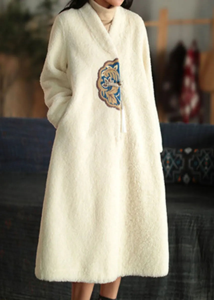Red Embroidered Patchwork Winter Thick Coats Wool Jackets