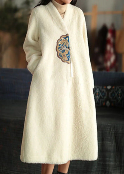 Red Embroidered Patchwork Winter Thick Coats Wool Jackets