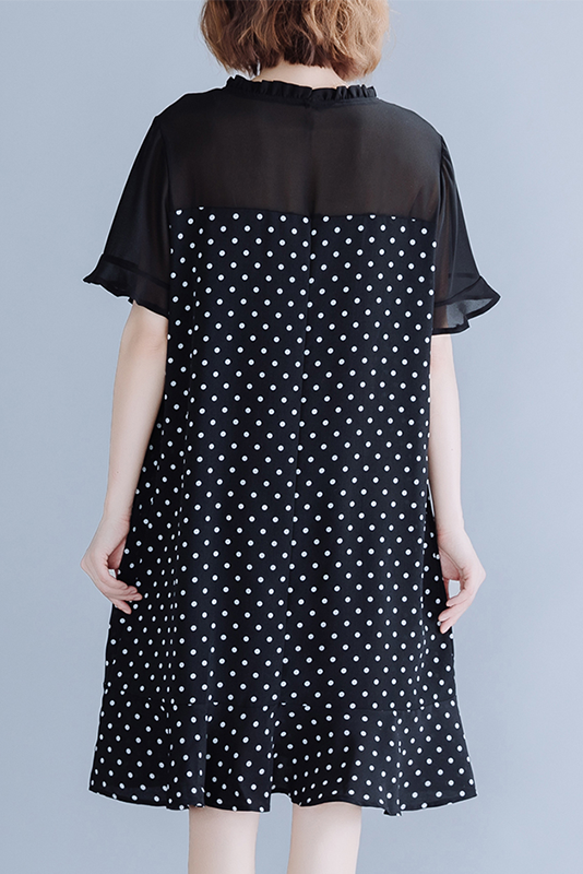 Summer Polka Dot Chiffon Dress Ruffled Fishtail Dress