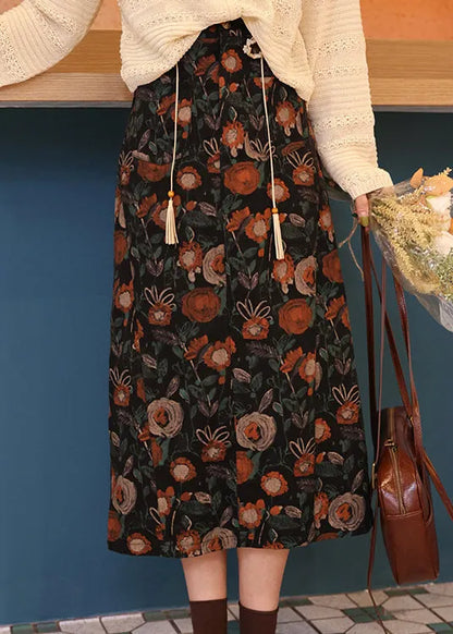 New Print High Waist Cotton Skirts Autumn