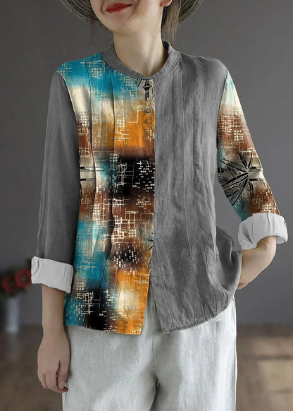 Yellow Button Fall Top Long Sleeve Linen