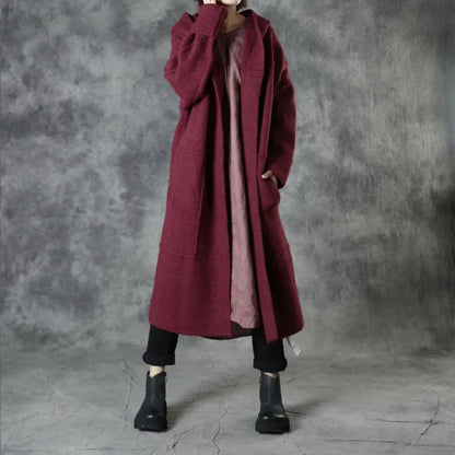 Mulberry Loose Pockets Fall Hooded Long Sleeve Sweaters Coat