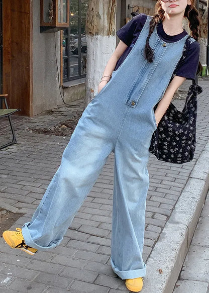 New Blue T-shirt and Denim Jumpsuit Set Summer