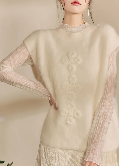 Simple Beige O-neck Cozy Cotton Knit Waistcoat Winter