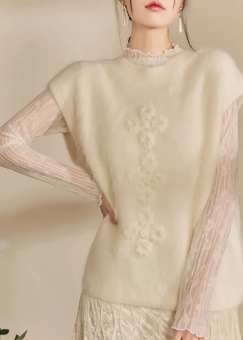 Simple Beige O-neck Cozy Cotton Knit Waistcoat Winter
