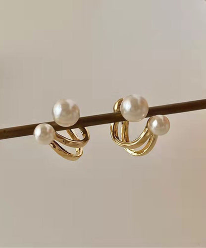Vogue Gold Sterling Silver Overgild Pearl Hoop Earrings