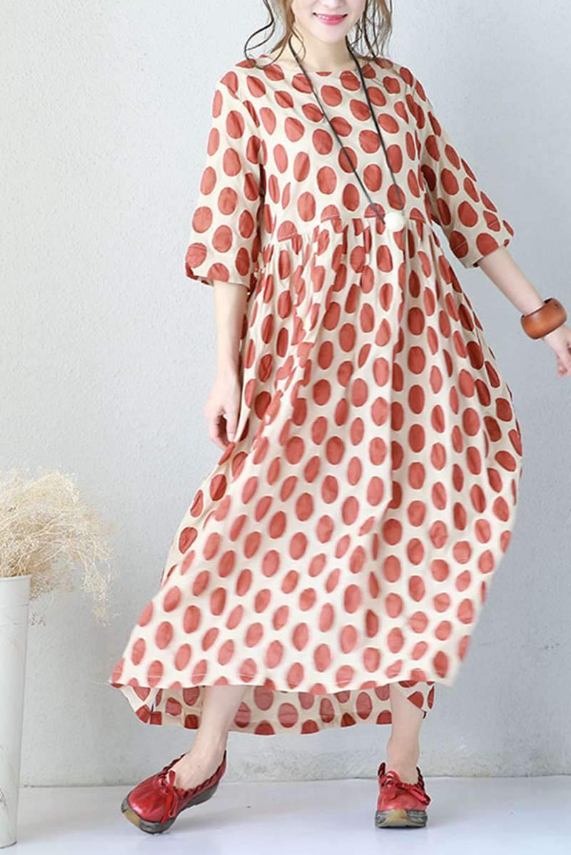 Red Big Points Cotton Summer Dresses for