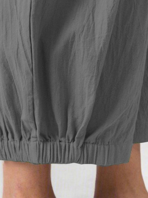 Loose Harem Pants High Waist Cotton Linen Cropped Pants Wide Leg Pants