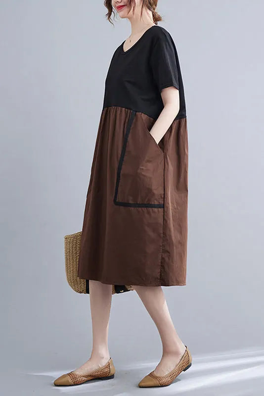 -summer Color Crew Neck Stitching Dress