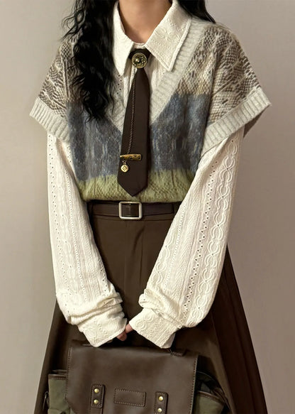 Jacquard Gradient Color V Neck Oversized Knit Vest Spring