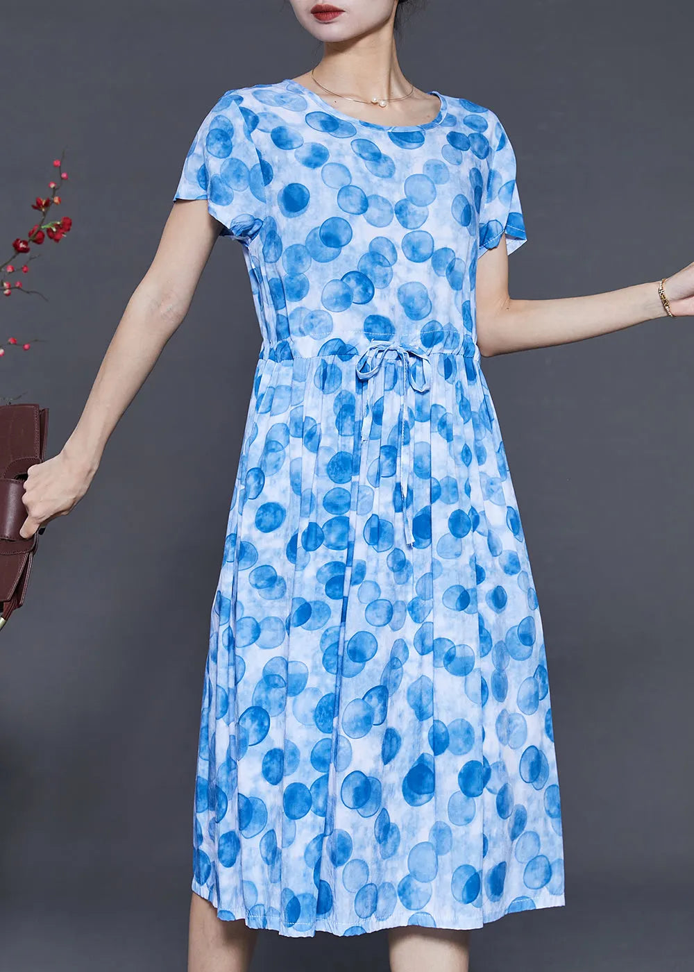 Boutique Blue Cinched Print Cotton Dress Summer