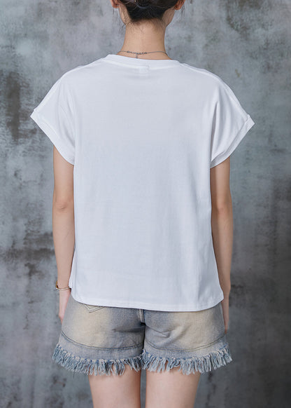 White Cat Print Cotton Tank Tops Summer