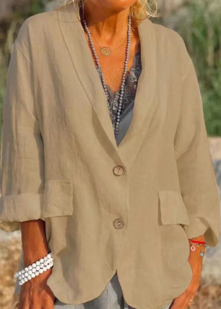 White Pockets Button Cotton Coats Fall