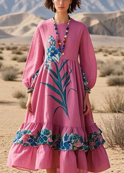 Rose Ruffled Print Cotton Dress Fall