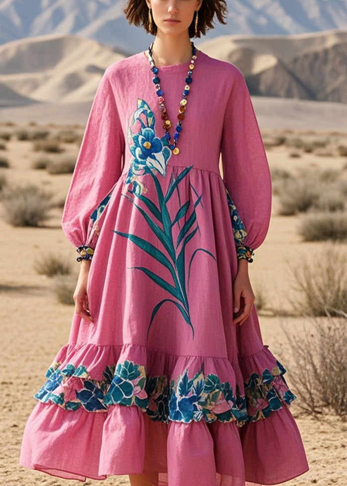 Rose Ruffled Print Cotton Dress Fall