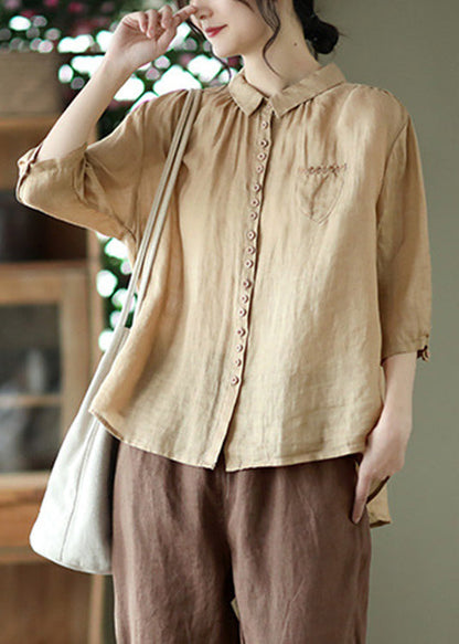 Red Low High Design Linen Shirt Half Sleeve