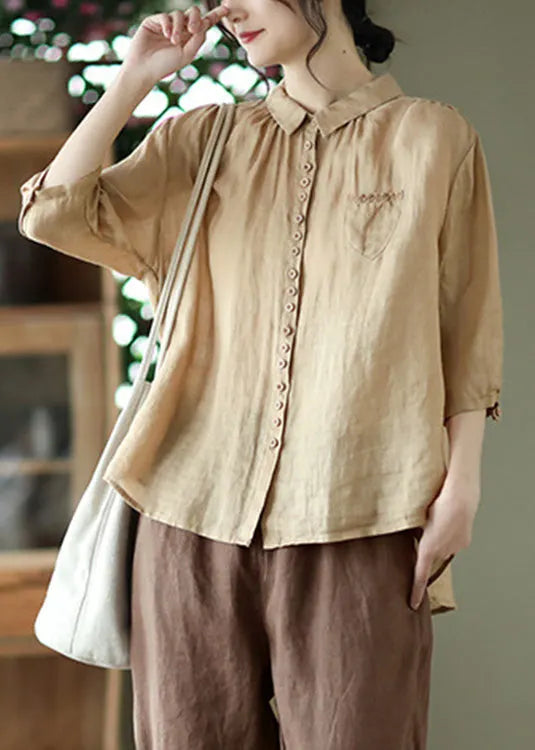 Red Low High Design Linen Shirt Half Sleeve