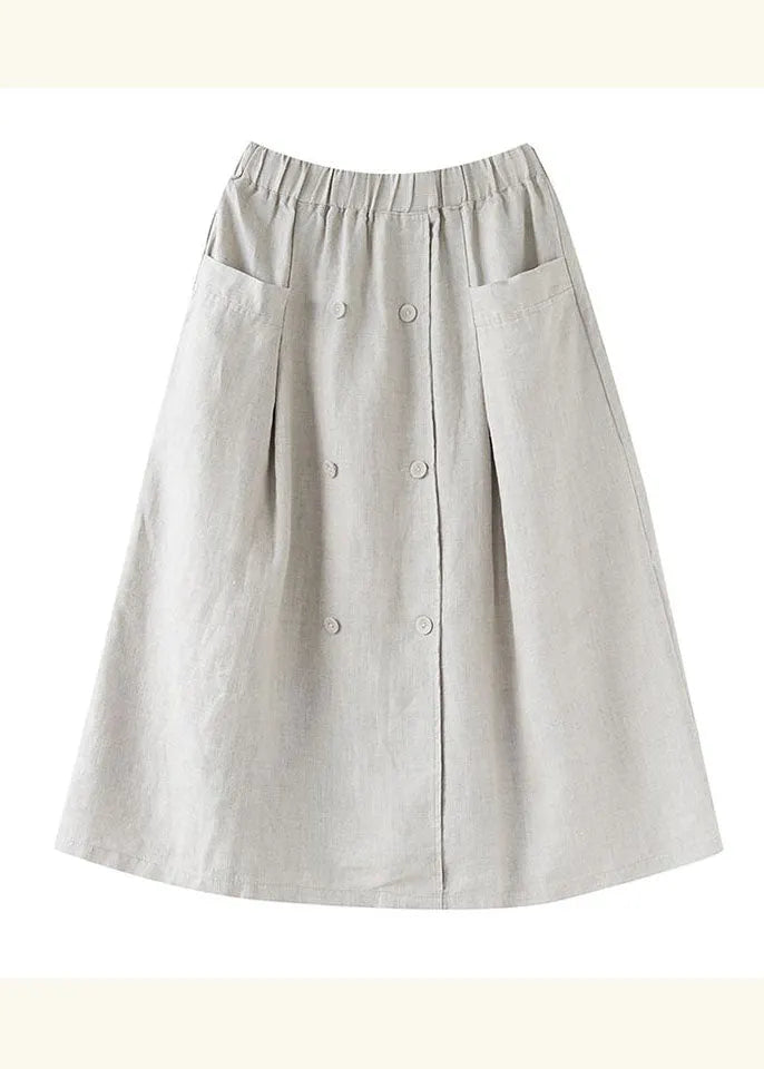 Natural Apricot Wrinkled Pockets Patchwork Linen Skirts Summer