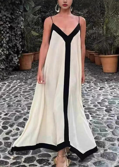 White V Neck Cotton Spaghetti Strap Dress Summer