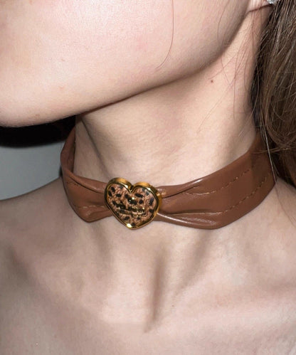 Brown Leather Patchwork Love Choker