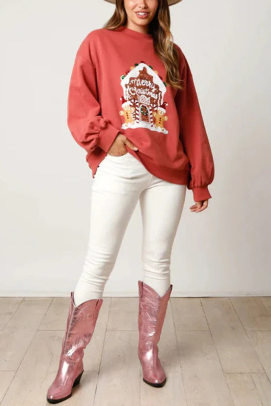 Christmas Candy House Sequin Casual Loose Sweater