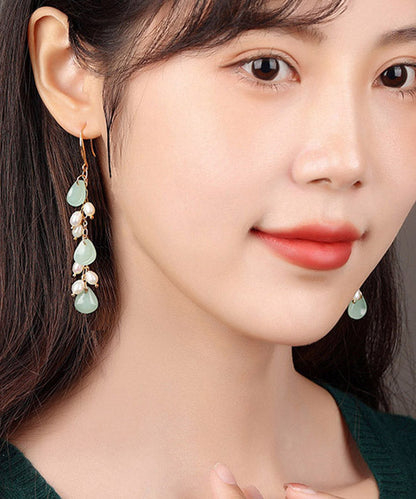 Green Copper Pearl Coloured Glaze Drop Earrings