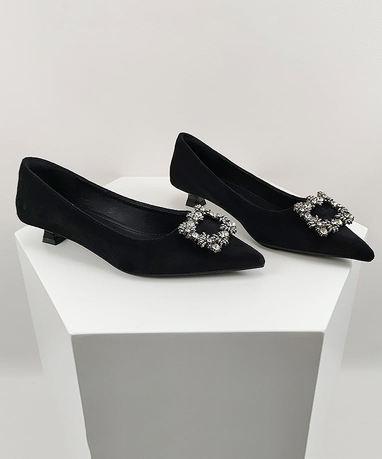 Black Comfy Splicing Kitten Shoes Pointed Toe