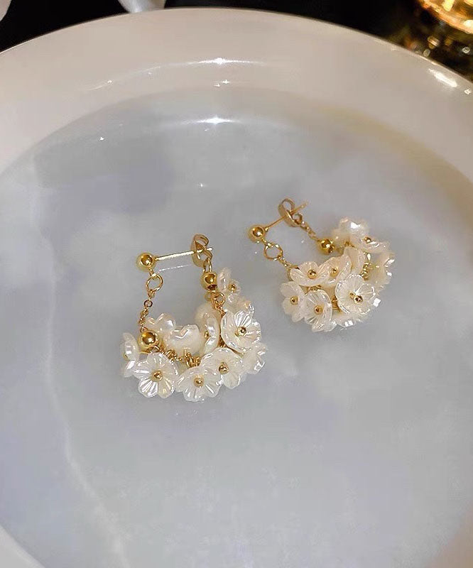 Simple Gold Alloy Pearl Tassel Drop Earrings