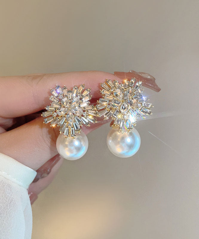 Stylish White Alloy Pearl Zircon Stud Earrings