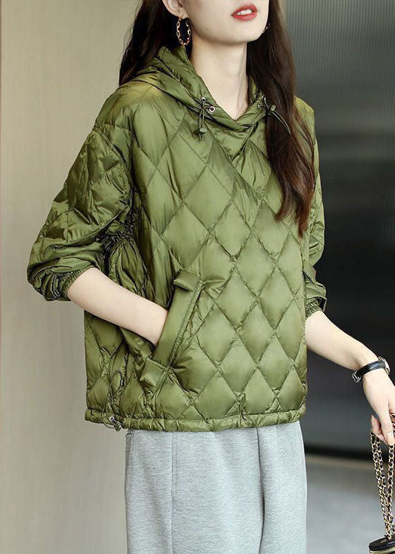 Green Hooded Drawstring Pockets Fine Cotton Filled Sweatshirts Top Winter