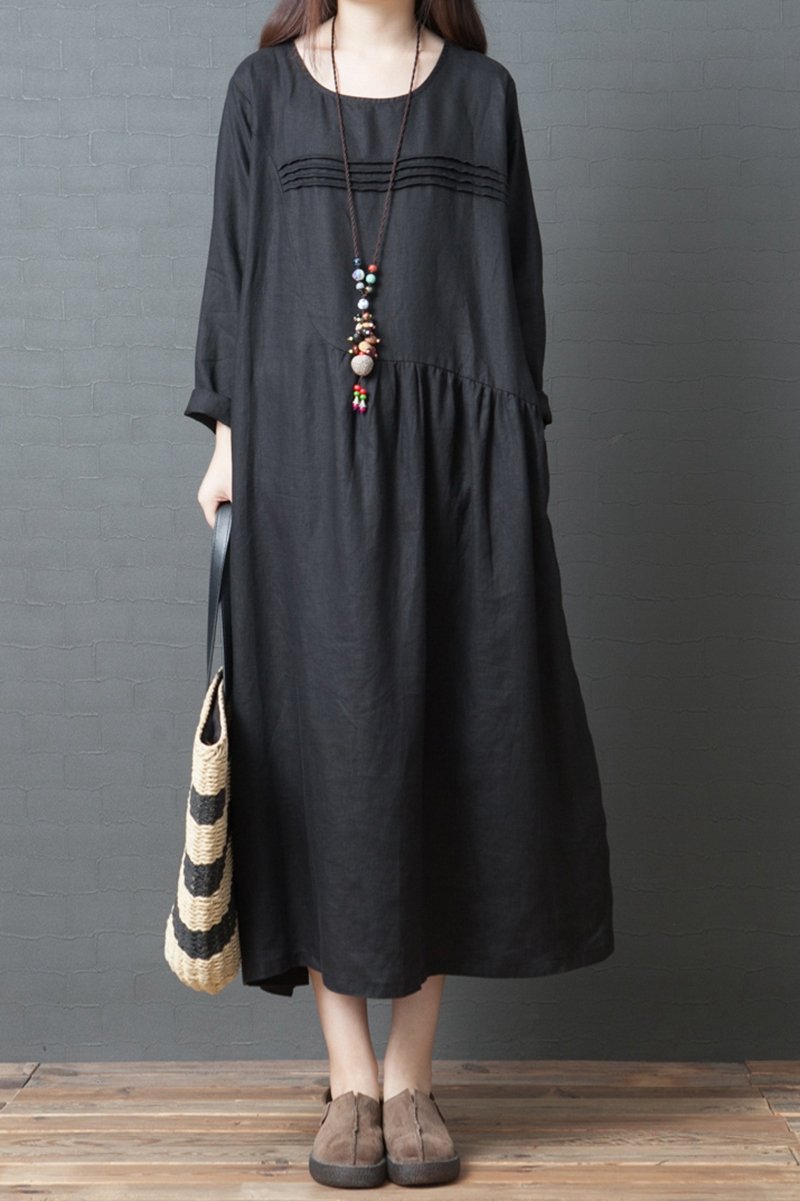 Korea Style Loose Linen Maxi Dresses for