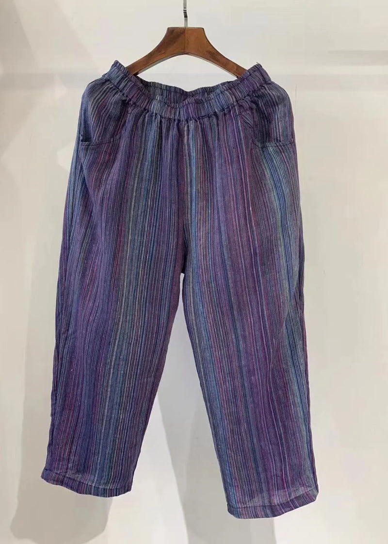 Stylish Orange Oversized Striped Linen Harem Pants Summer