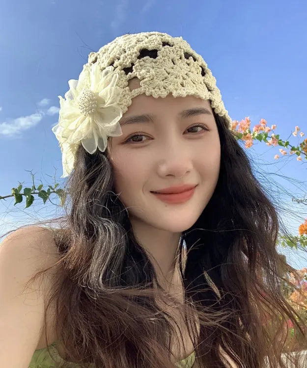 Handmade Beige Hollow Out Knit Bonnie Hat