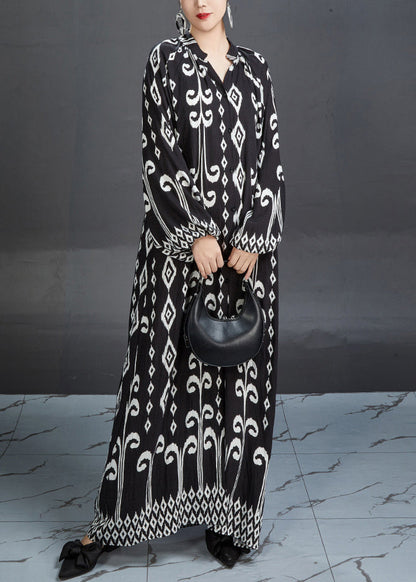 Rose Stand Collar Print Cotton Blouses Dresses Fall