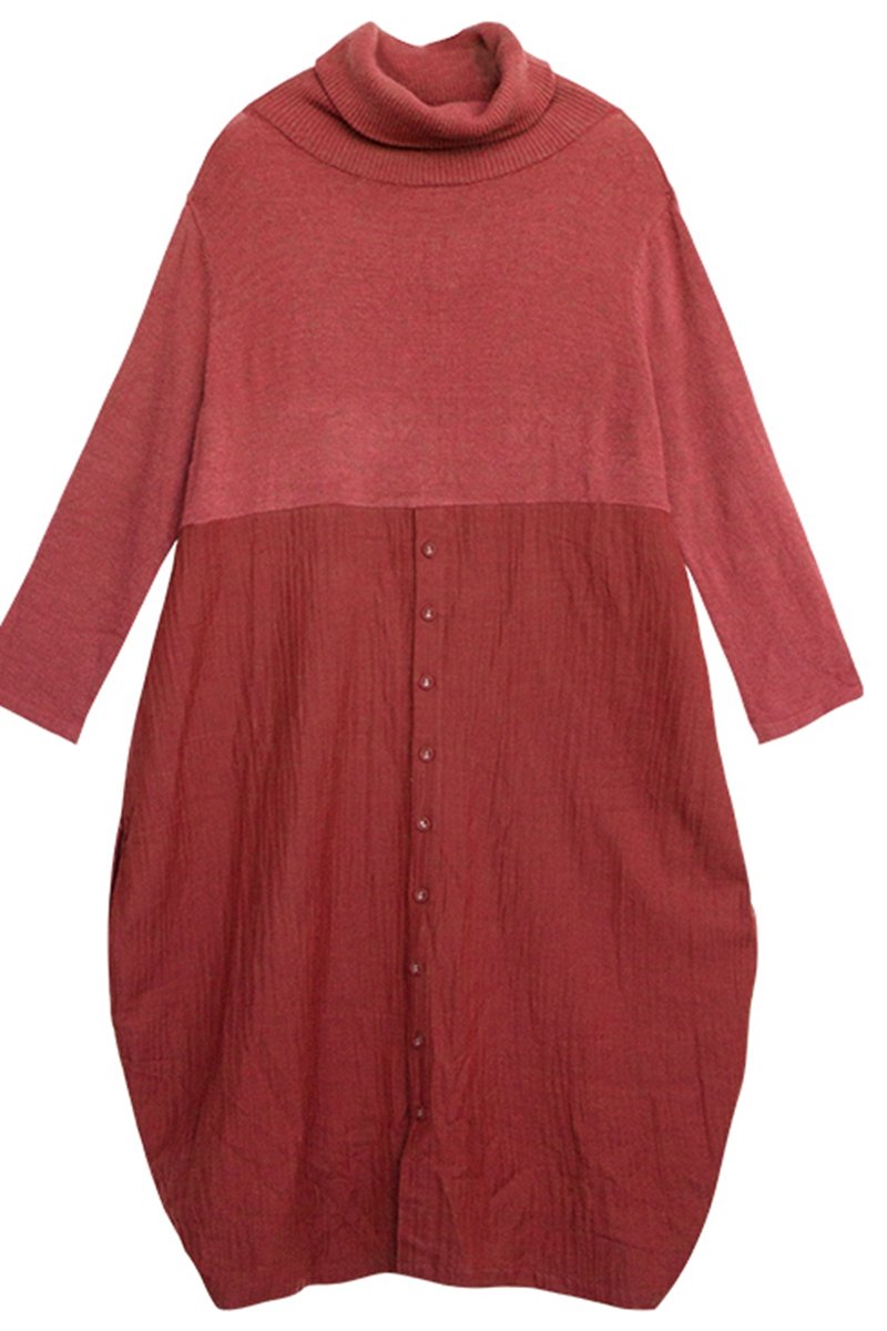 Wool Patchwork Turtleneck Sweater Dress