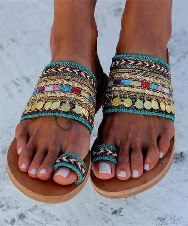 Splicing Slippers Shoes Green Linen Fabric