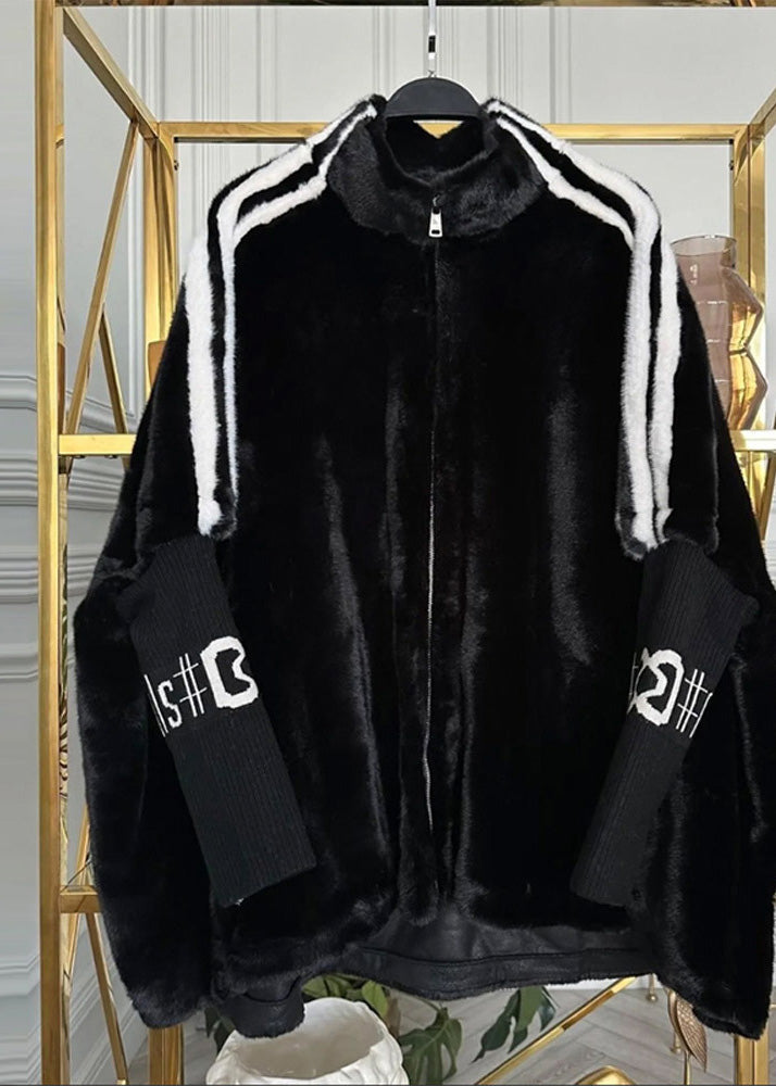 Brown Zippered Patchwork Faux Fur Hoodie Coat Winter