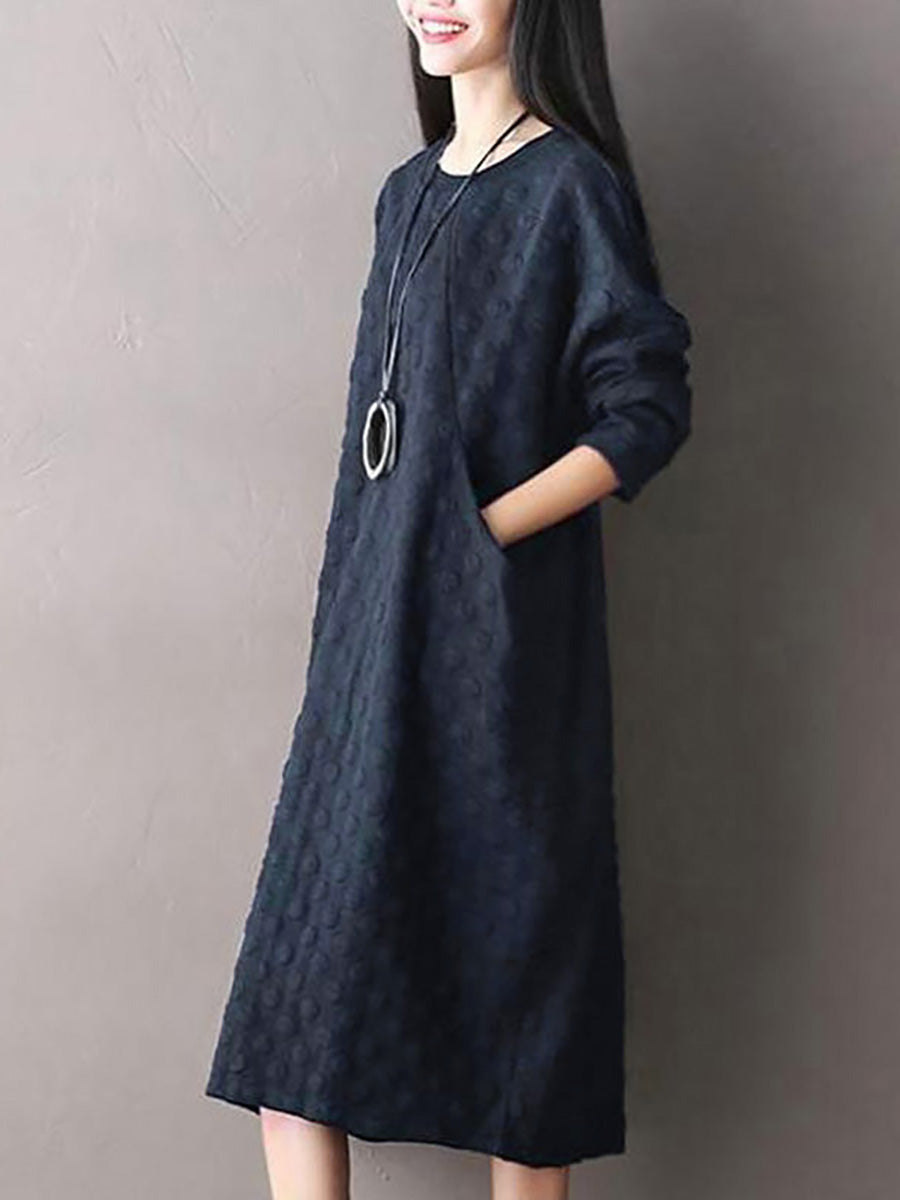Polka Dot Stretch Cotton Long Sleeve Dress
