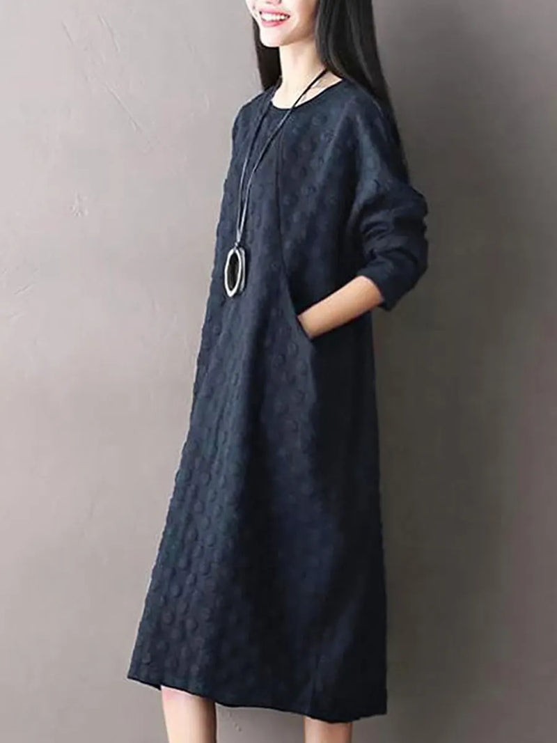 Polka Dot Stretch Cotton Long Sleeve Dress