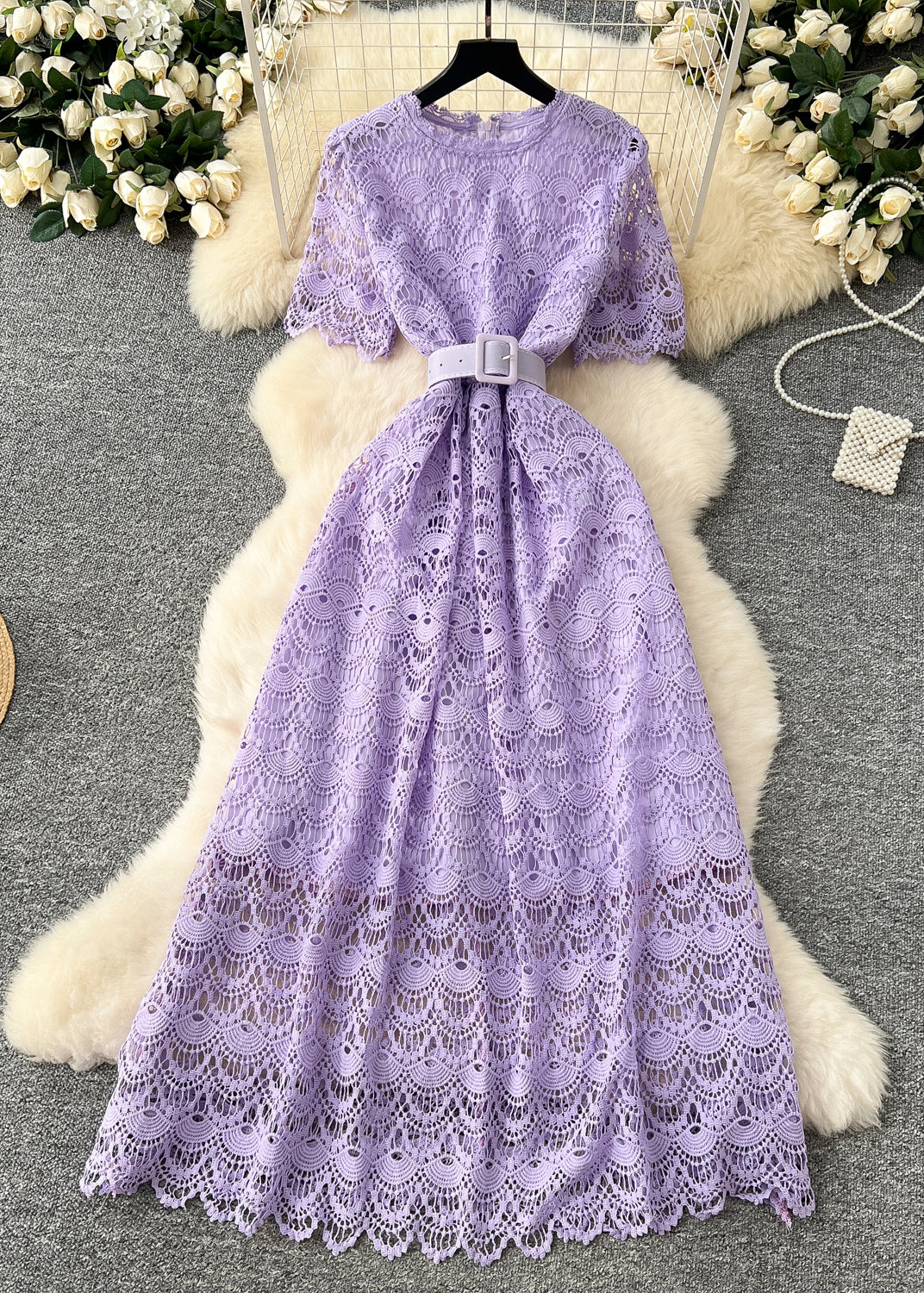 Pink Tie Waist Lace Party Dress Summer