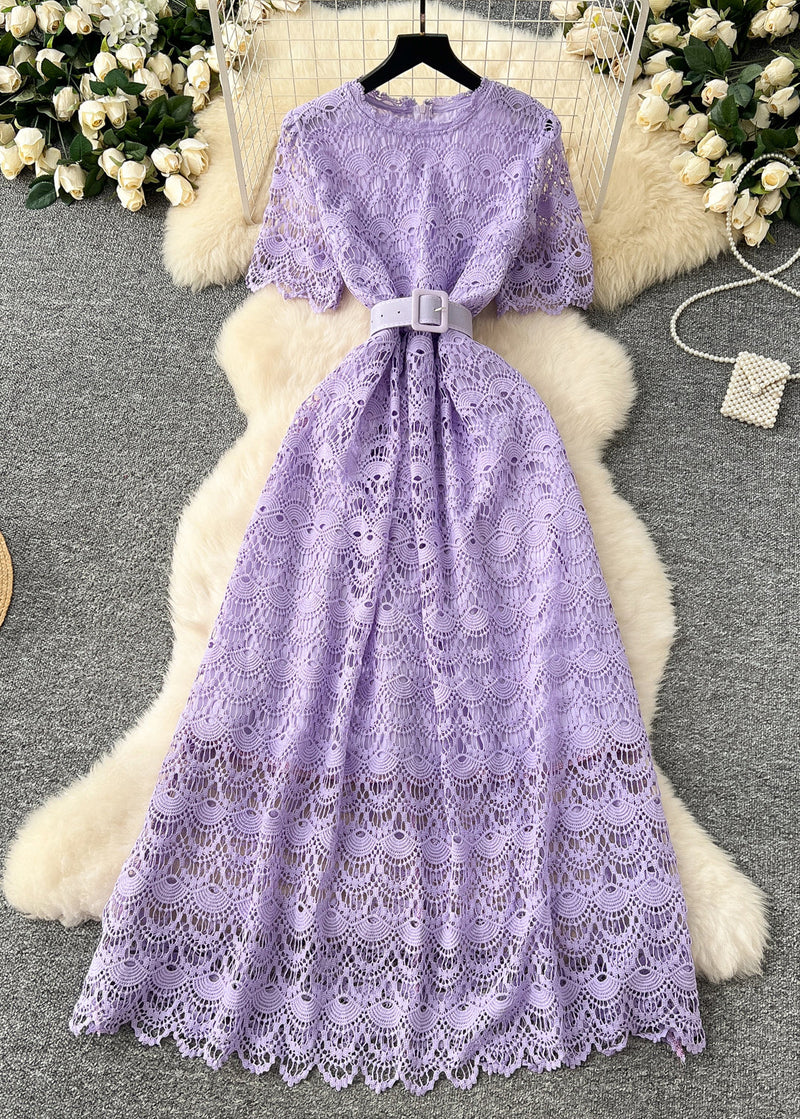 Pink Tie Waist Lace Party Dress Summer