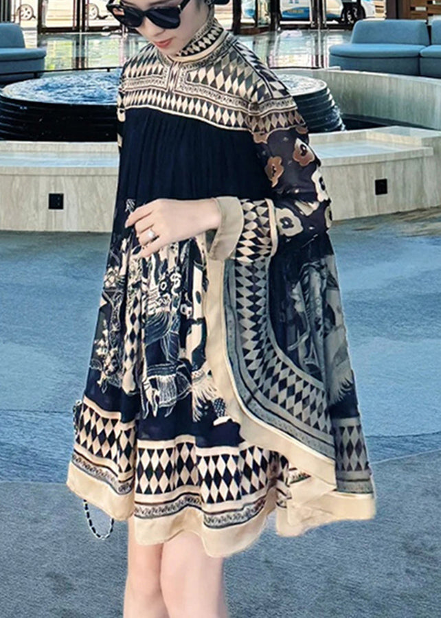 Diy Black Oversized Print Holiday Dress Batwing Sleeve