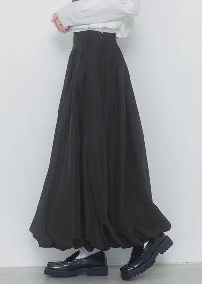 Handmade Black Cinched Cotton Lantern Skirts Summer