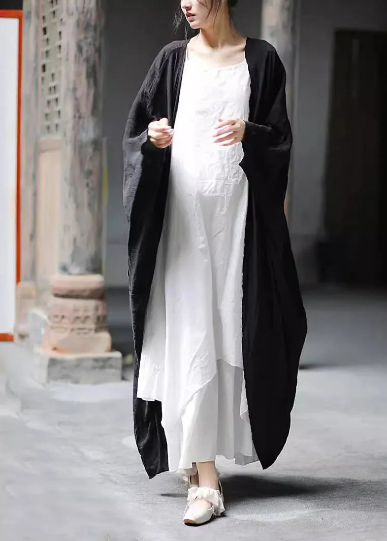 Khaki Cotton Long Cardigan Batwing Sleeve