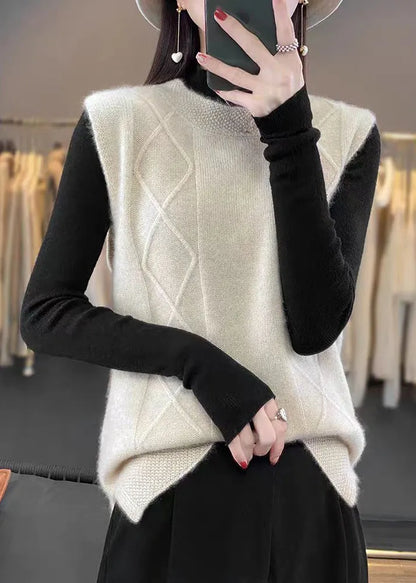 Beige O-neck Cozy Knit Vest Sleeveless